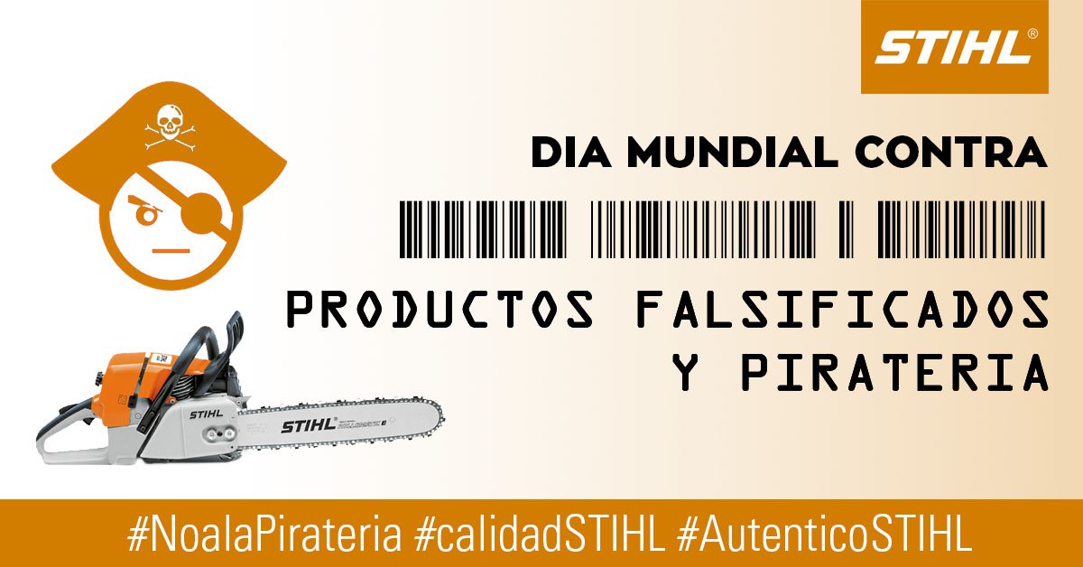 stihl_es's tweet photo. Hoy es el Día mundial contra la #falsificacion y la #pirateria. ¡Únete a nosotros y di NO a los piratas!,
#nocompres #nocolabores #tolerancia0
https://t.co/G4hb4bfTkF https://t.co/N2aTCoCKNv