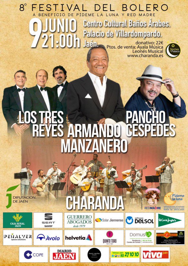 jaenturismo's tweet photo. Si eres un amante de los boleros, no te pierdas este sábado la velada musical de🌛#NochesdePalacio en @barabesjaen, a favor de @PidemeLaLuna_ y @RedMadreFunda https://t.co/5Oat6BHYQp #JaenAgenda @dipujaen @culturaAND #veladasolidaria ¡¡¡Te esperamos!!! https://t.co/3nwo2CZNXG