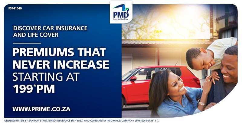 Discover an innovative range of car insurance and life cover options with premiums that never increase and start from only R199*pm. 
*Ts&amp;Cs apply: bit.ly/2EVeCJD

PMD, Fixed premiums for Life!
For a Quote: bit.ly/2qXzUSM
