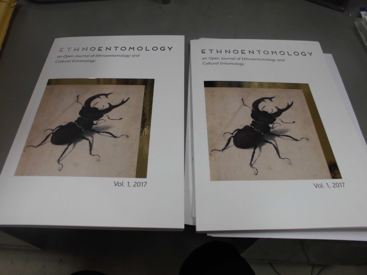 国内で２冊しかない，チェコの民族昆虫学誌の「Ethnoentomology」．表紙はゴールドの帯があり一見豪華に見える．しかし，ページに掲載された写真の印刷の質はかの「Ｋ虫とＳ然」とどっこいどっこいと言う，悲劇的なレベル．
