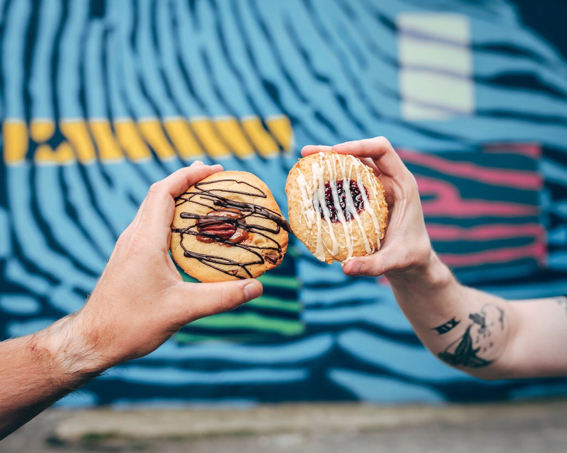 TRAITcoffee's tweet photo. We are very proud to bring you our Thumbprint Cookies! These beauties are a soft cookie base with a super tasty filling! This weekends flavours are Pecan and Milk Chocolate chunks &amp; Raspberry and White Chocolate 🍪☕️ https://t.co/b2nRgwT0YX