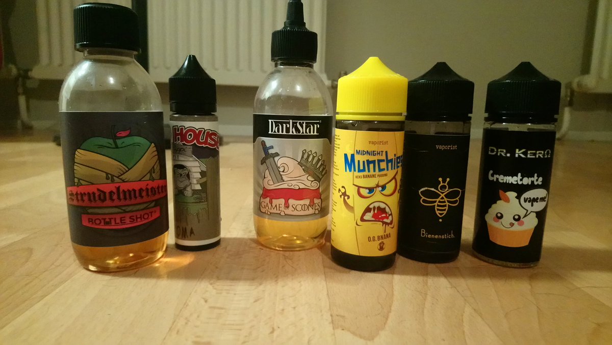 Tolle liquids
Strudelmeister
Doghouse Koma
DarkStar Game of Scones
Vaporist Midnight Munchies
Vaporist Bienenstich
Dr. Kero Cremetorte