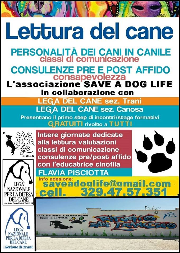 lndc_italia's tweet photo. 10/6 #SaveADogLife con #LNDC #Canosa LNDC #Trani, presentano il terzo step di "Lettura del Cane", #stage formativo gratuito per #volontari, adottanti, chi vuole affrontare un'adozione consapevole, chi vuole saperne di più.
Info 👉 https://t.co/jSxeBrTzAY 👈 Non mancate! #Puglia https://t.co/bZBdUwZjCA