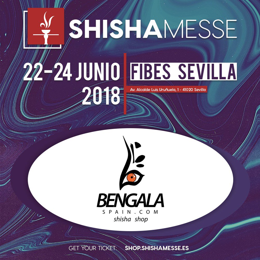 BengalaSpain's tweet photo. ¡¡Llega a Sevilla el #ShishaMesse!! 🔝🔝No te pierdas la feria de cachimba con exposición y venta de shishas, carbón y accesorios, del 22 al 24 de junio en Fibes Sevilla.👌 Estaremos en el stand C12, ven a visitarnos!! Consigue aquí tus entradas 👉 https://t.co/1RWY6M8LMZ https://t.co/sDYpKPUZ37