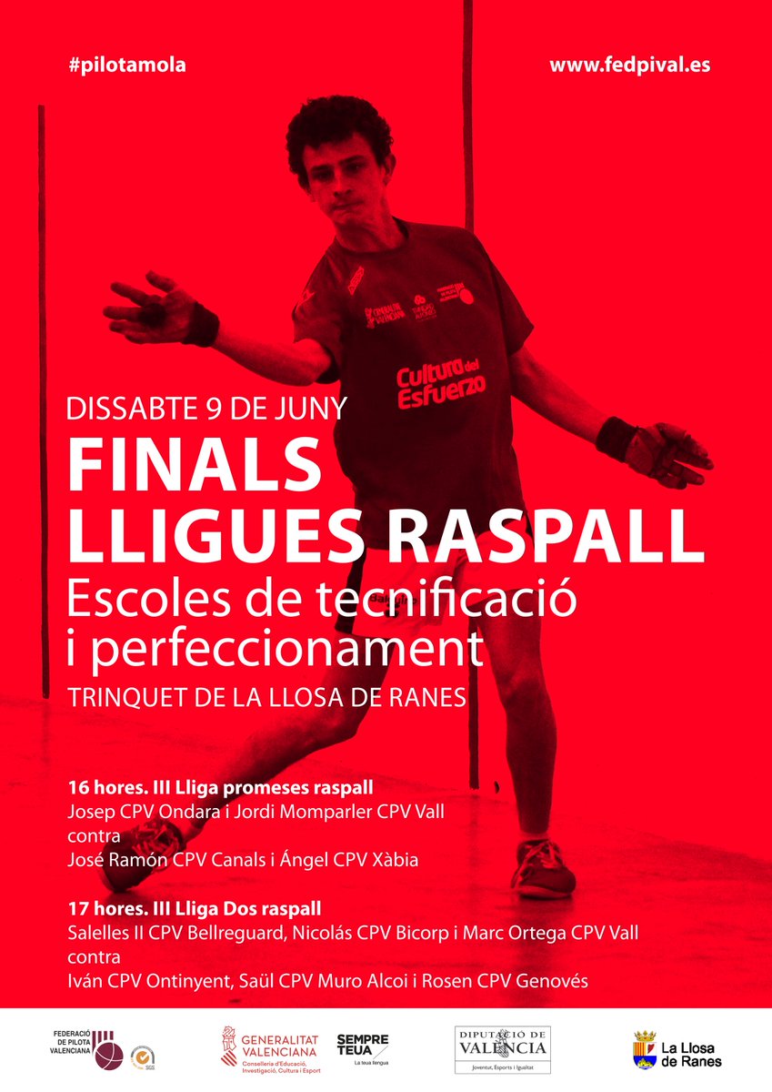 fedpival's tweet photo. La Llosa de Ranes espera les finals de la Lliga 2 i de la Lliga Promeses de #Raspall @dipvalencia @generalitat #pilotamola @AjuntamentLlosa https://t.co/ryVpRBEqLr https://t.co/2B0QHnnjXV