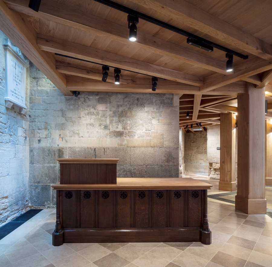 MandevilleWood's tweet photo. Reception desk for Westminster Abbey visitor centre constructed using reclaimed pews from the Abbey itself! #desk #oakdesk #joinery https://t.co/KDXitf9CO0