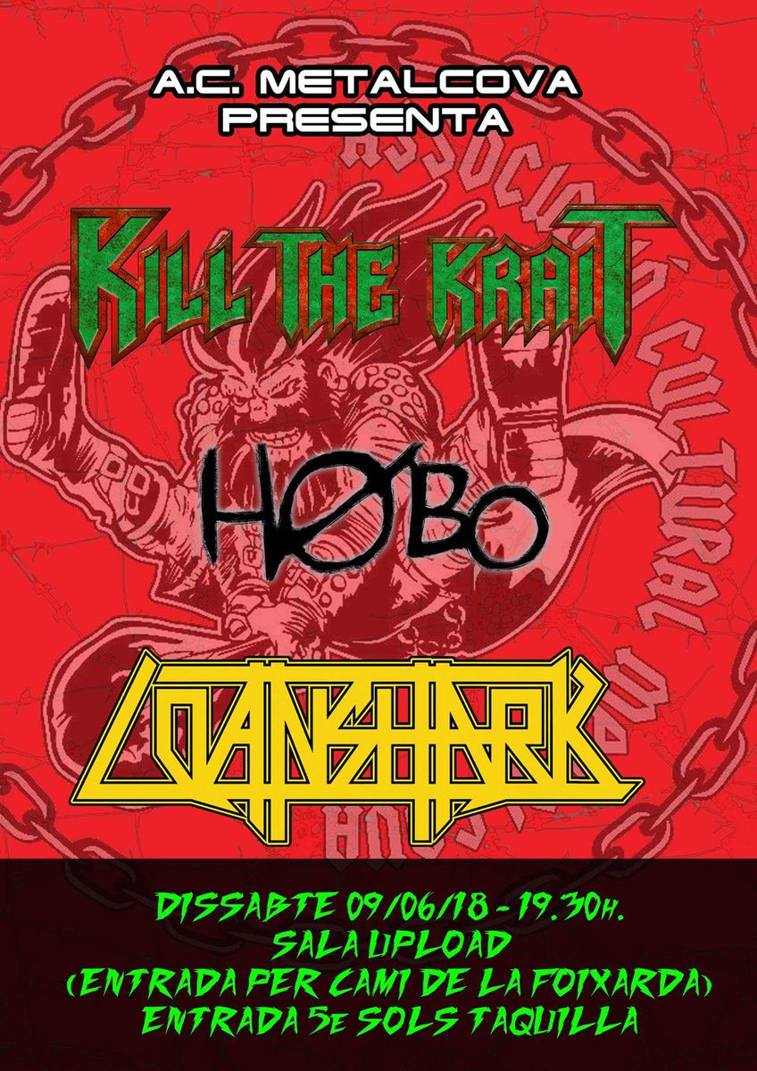 killthekrait's tweet image. Cartel definitivo. TOMORROW!!!
Y a 5 euros la entrada. No hay excusas. Rocknroll!!!!
#killthekrait #hobo #loanshark #metalova #heavymetal #elfigura #rocknroll