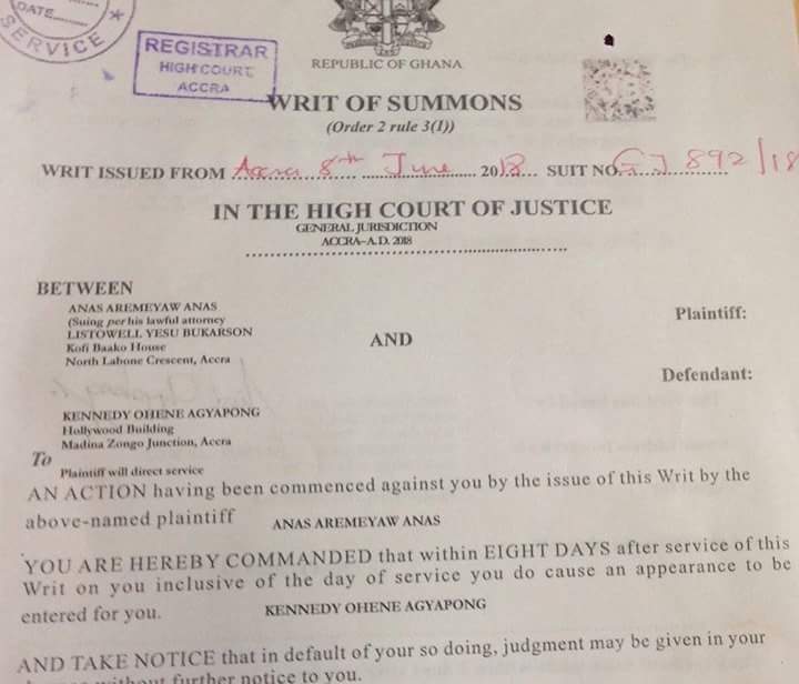 Samuel72710500's tweet photo. Investigative journalist, Anas Aremeyaw Anas has sued Assin Central MP, Kennedy Agyapong for 25 million cedis over his recent defamatory comments made about him.
@entamoty @amoaningsamuel1 @_martha_daniels @AttachJames @TonyPee7 @amoaphoGh @KayLenca @DJGORGEOUS_1 @ARMusah https://t.co/JHg2voB6hH