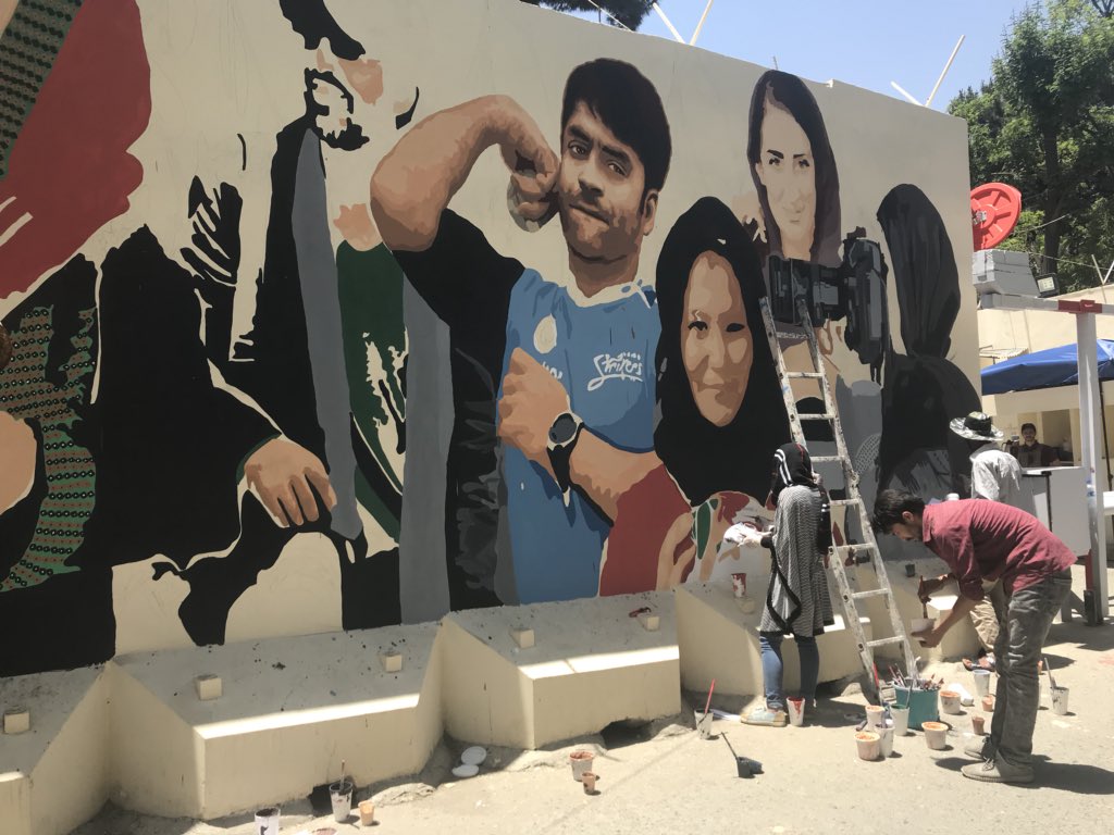 Work in progress... 
Joined the amazing ArtLords team today, for a mural celebrating Afghan musicians, journalists and sport heroes. #AfghanistanRising
@ArtLordsWorld