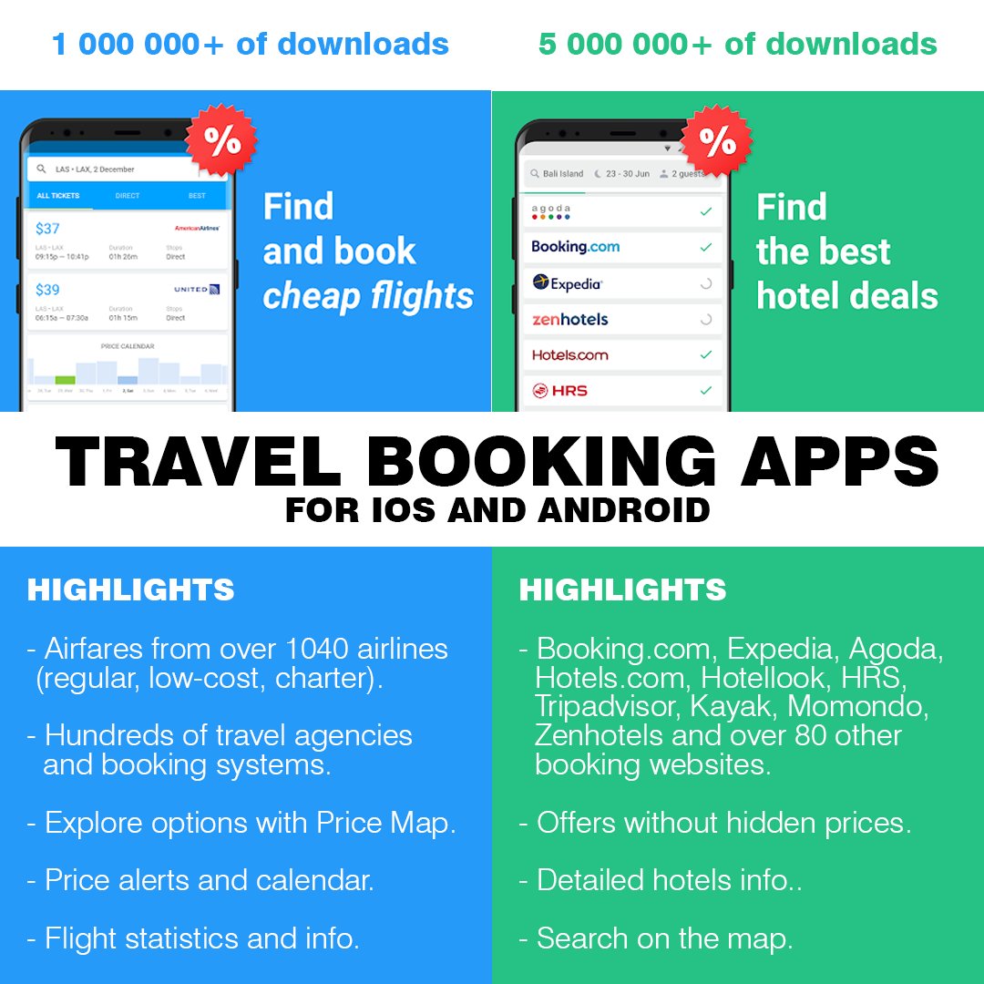 GeekySpotter's tweet image. #travel
If you&apos;re looking to save time and money on the travel-related process, and some storage on your 📱,  then you will find the apps from picture here: 
Flights ✈️ bit.ly/2Hwf6H9 ✈️
Hotels 🏨 bit.ly/2kUTr2w 🏨
IOS &amp;amp; Android links at the page&apos;s bottom