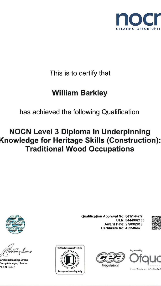 Passed my lvl 3 NVQ and diploma in carpentry and heritage skills 😎😁 big thanks to the tutors an fellow students <a href="/LandmarkTrust/">The Landmark Trust</a> <a href="/HeritageCraftUK/">Heritage Craft All.</a>