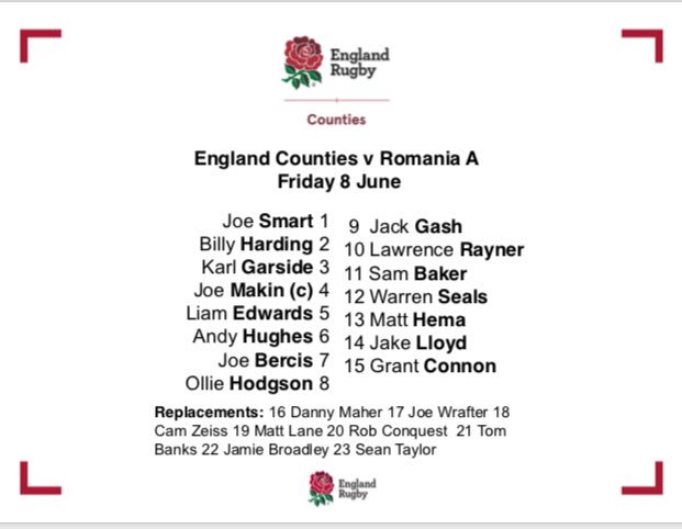 <a href="/EnglandCounties/">England Counties</a> team to play Romania A tonight in Bucharest