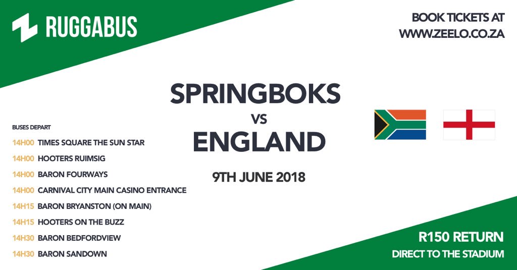 gozeelo_sa's tweet photo. @gozeelo_sa is offering luxury return transport to Emirates Airline Ellis Park from a number of locations around Johannesburg. It includes live vehicle tracking, easy online booking &amp; payment, and a complimentary drink for only R150!
Visit https://t.co/Ktzt31ELii @Springboks https://t.co/lyulfJ55B2