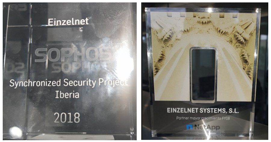 ¡Buenas noticias! En las ultimas semanas nuestro equipo de desarrollo de negocio ha podido recoger dos premios muy importantes para la compañía:
1. Mejor proyecto de seguridad sincronizada de <a href="/Sophos/">Sophos</a> 
2. Premio al partner de mayor crecimiento en ventas <a href="/NetApp/">NetApp</a> durante el año 2018