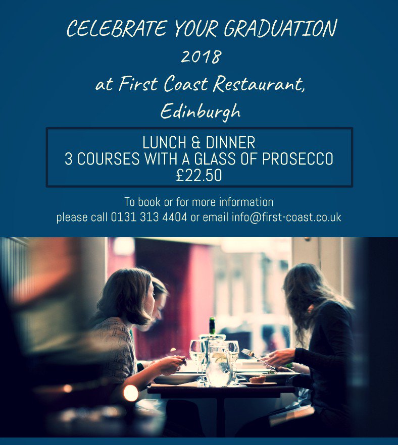 FirstCoast1's tweet image. Our 3 course Graduation Menu is just £22.50 per person. Available for lunch &amp;amp; dinner on all ceremony days in Edinburgh in June &amp;amp; July, including Fridays and Saturdays, and includes a celebratory glass of prosecco! 🎓🥂 #graduation #edinburgh #restaurant #menu