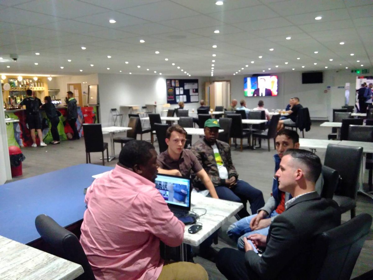 GaskellGarden's tweet photo. The Gaskell Garden Project team being interviewed by @paddypower last night after the football. Thank you for providing a platform for our asylum seeking friends to tell their story and the power football has to improve their lives and break down barriers! #WFC2018 https://t.co/WMvvmxsqE8