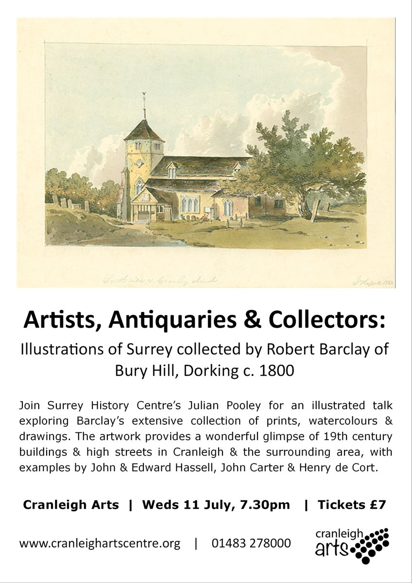 SurreyHeritage's tweet image. Join Julian Pooley for Artists, Antiquaries &amp;amp; Collectors:
Illustrations of Surrey collected by Robert Barclay of Bury Hill, Dorking c. 1800
Cranleigh on 11 July @cranleigharts book tickets online cranleighartscentre.org