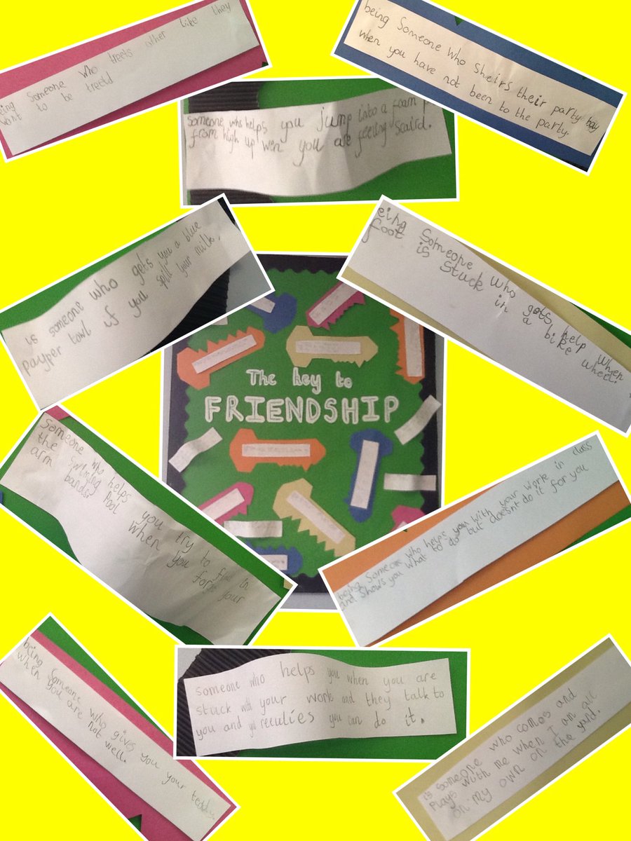1M_MPS's tweet photo. Thoughtful and personal responses to the question What is the key to Friendship? from Blwyddyn 1 #relationships @MP_Primary https://t.co/j7Tfb2iLbo