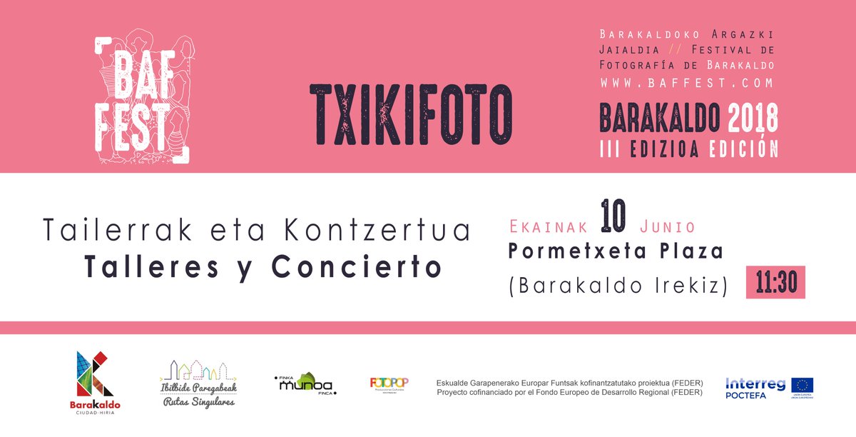 baffest_eus's tweet photo. El domingo, TXIKIFOTO en la plaza Pormetxeta de #Barakaldo #barakaldoirekiz #BAFFEST18.
Talleres de #fotografia desde las 11:30 y concierto de @bnsinclairs a las 12:30 h. #familias https://t.co/TJSJ7Zw86W