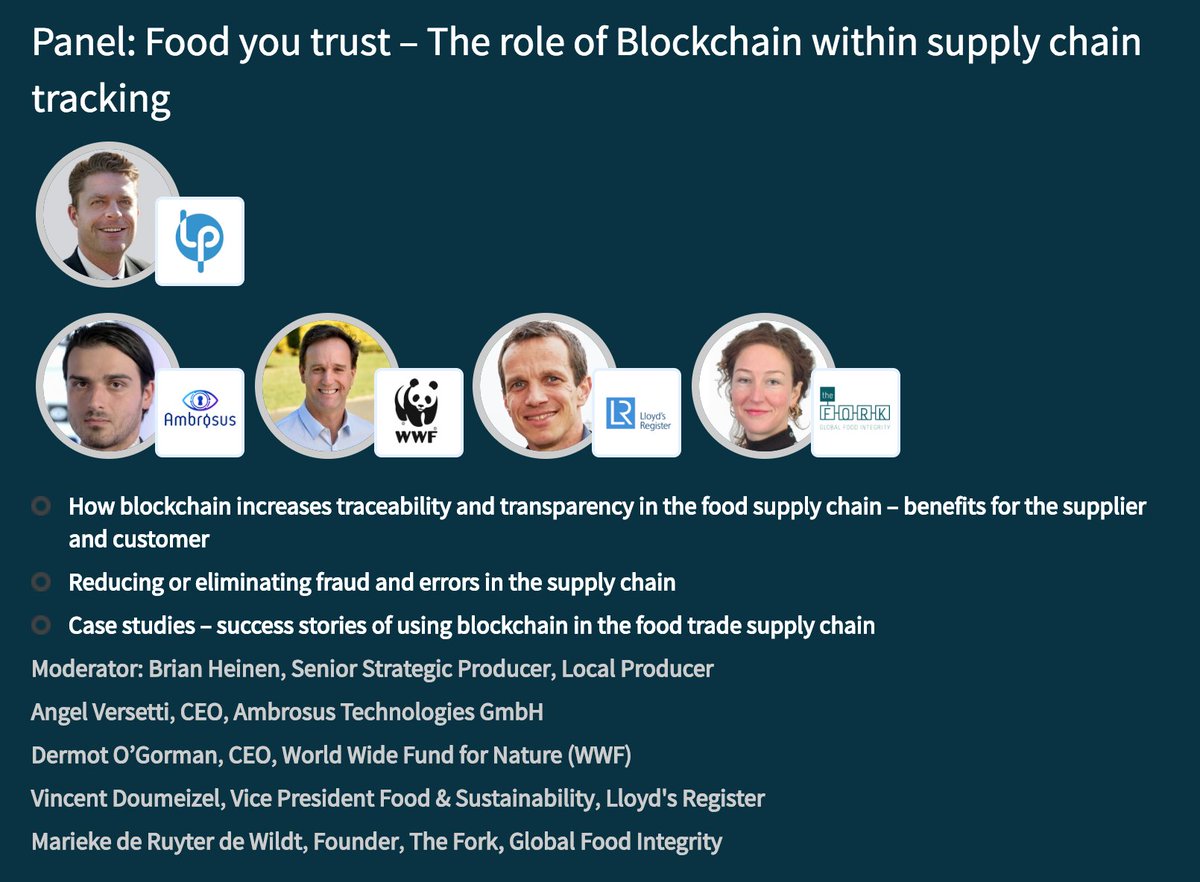 BrianHeinen's tweet image. Join me June 27 @Blockchain_Expo Amsterdam "Role of #Blockchain within Food Tracking" w/ @DermotOz of @WorldWildlifeF, @Doumeizel of @lloydsregister, @angelversetti of @AmbrosusAMB &amp;amp; Marieke de Ruyter de Wildt @BlockchainBitch More: bit.ly/2tctfHC #blockchain #farmtofork