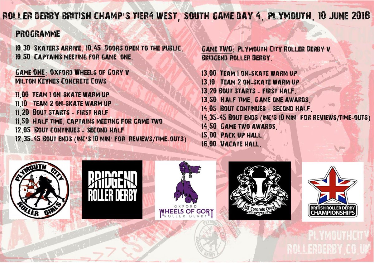 PlymouthCityRD's tweet photo. Sunday Roller Derby timings... tickets & details here: https://t.co/LImpRI20oo can’t wait to see y’all ❤️🖤 #RollerDerby #plymouth #devon #sundaysports #sundayscrimday #derbystrong #ukrda https://t.co/4lb6yBE8wW