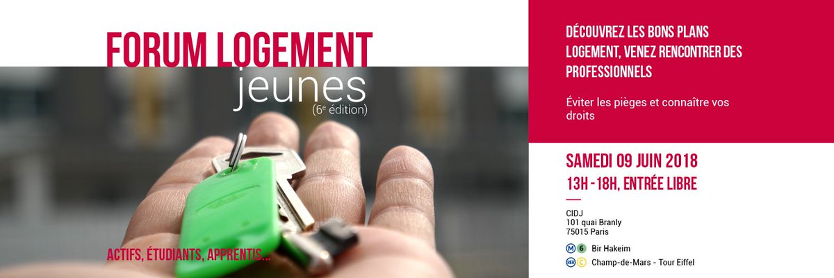 FORUM LOGEMENT JEUNES - Samedi 9 juin 2018 de 13h00 à 18h00 @CIDJParis, trouver un logement, une colocation, éviter les pièges et connaître vos droits... Découvrez les bons plans logement, venez rencontrer des professionnels ! goo.gl/Mo9YfK