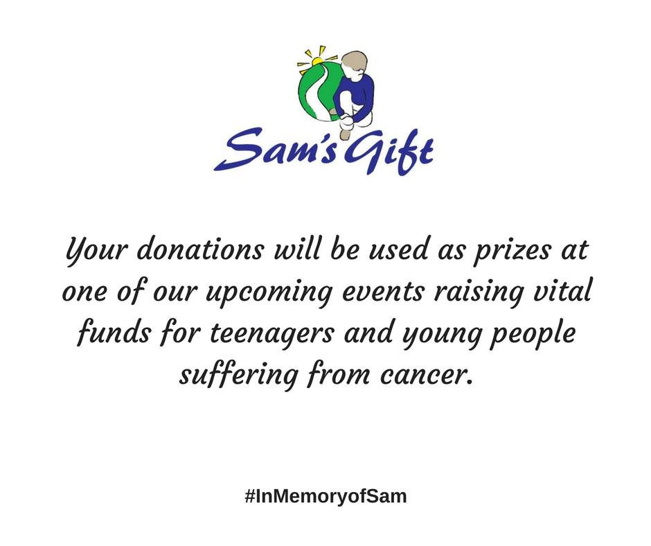Sams_Gift's tweet photo. Are you able to donate prizes for us to auction use at one of our upcoming events? #InMemoryofSam raising funds to create journey boxes for teenagers suffering with cancer.
If you can donate something BIG or small please message us thank you.
#charity #Bolton #Manchester #Bury https://t.co/Jaf2PhlgZe