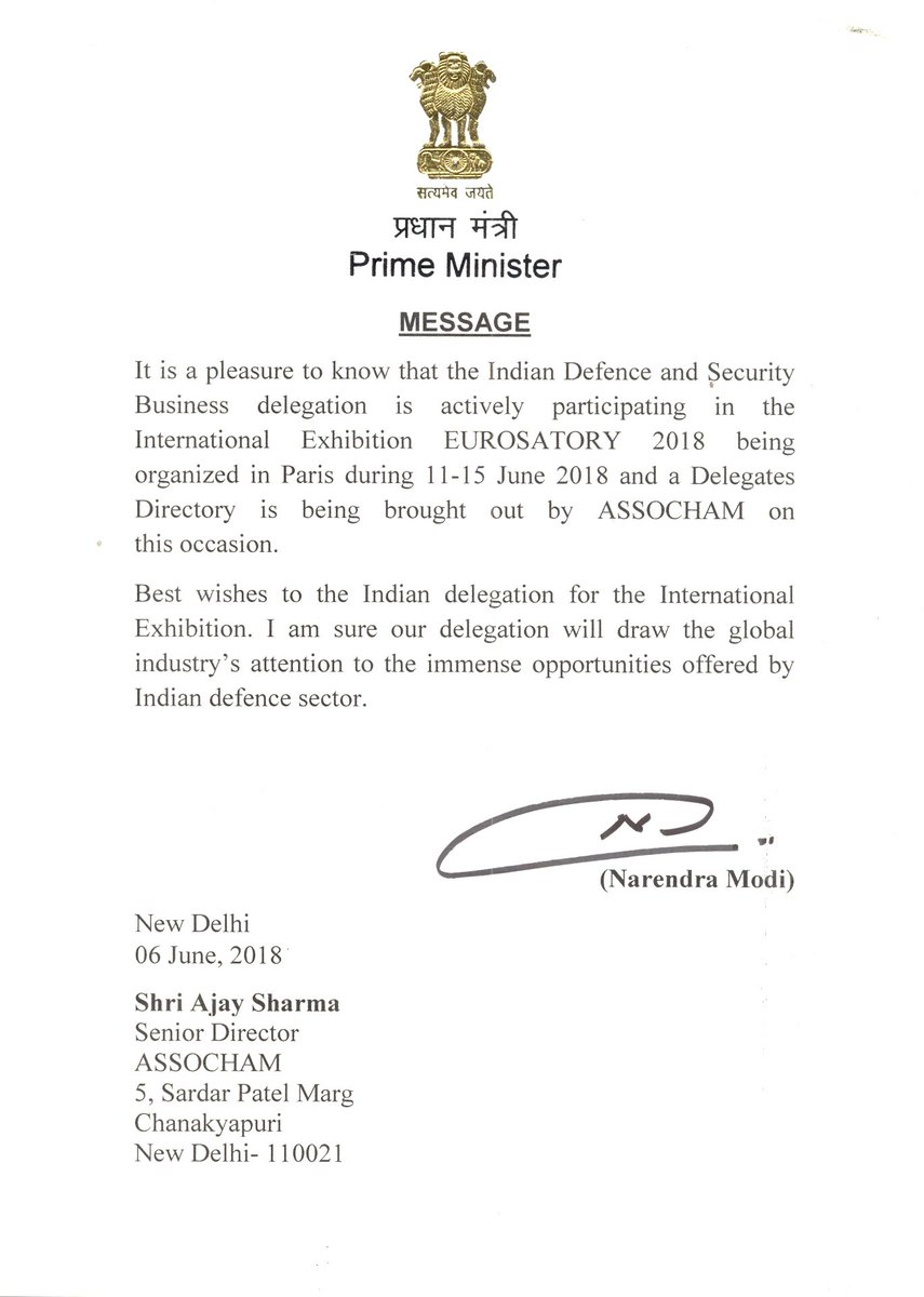 Ajay Sharma Thank You Hon Ble Prime Minister For Your Kind Message And Best Wishes It Is Indeed Very Encouraging For Assocham And The Indian Industry With Warm Regards Ajay Sharma