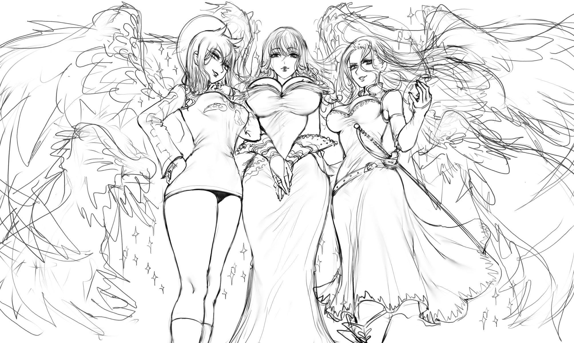 “Sketched the Nanatsu no Taizai Goddesses trio: Nerobasta, Sariel (as Solas...