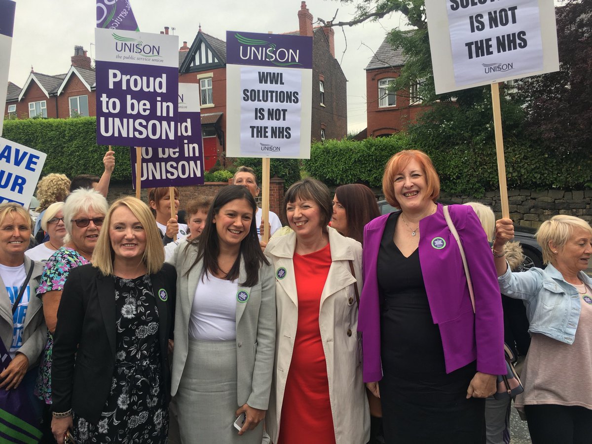 lisanandy's tweet photo. So grateful to ⁦@FrancesOGrady⁩ for standing shoulder to shoulder with our NHS workers ⁦@JoPlattMP⁩ ⁦@Y_FovargueMP⁩ and me in Wigan today. Our cleaners and porters are proud to work for the NHS and right to say no to privatisation. Our #NHS is not for sale https://t.co/xYzMGZAb9a