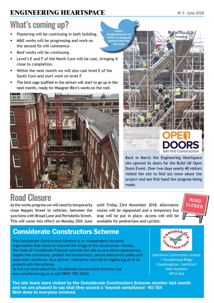 Check out our latest site newsletter to find out what's happening on our Engineering Heartspace project in #Sheffield @efm_online @IRVconstruction #engheartspace