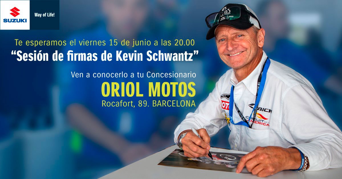 Ven a conocer al mismísimo Kevin Schwantz en nuestra tienda de Barcelona el próximo día 15 de Junio, donde hará una sesión de firmas para todos los asistentes. ¡Te esperamos! <a href="/SuzukiMotoES/">Suzuki Moto España</a> #suzuki #motos #motorcycles #kevinschwantz #motogp #suzukimotogp