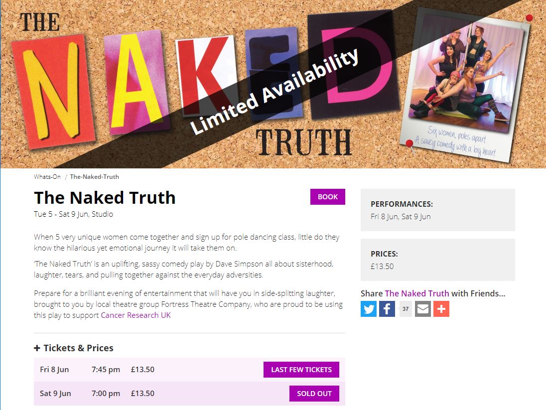 FortressTC's tweet photo. Saturday night is now SOLD OUT and only 4 tickets left for tonight!

Last chance to see the fabulously funny ‘The Naked Truth’ @CapitolHorsham so get them before they go – https://t.co/pbLppueBZ1 https://t.co/YQc8G8IePi