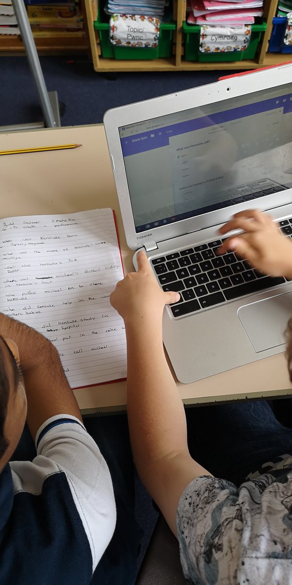 Year5StJos's tweet photo. The children are using Google forms to create a quiz about Kensuke's Kingdom making sure we have a selection of multiple choice questions and opportunity to extend our answers #ambitiousandcapable @StJosPrimary https://t.co/wJNpET3jm4