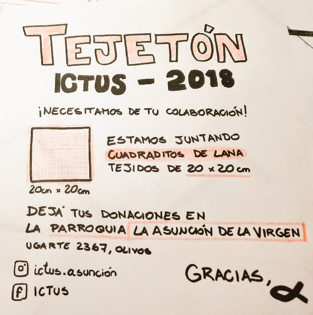 IctusAsuncion's tweet photo. Buen día para todos!
En este hermoso día de frío y Sol, qué mejor que dedicarle un ratito a pensar en el otro, y compartir nuestro calorcito interior.
Desde acá les proponemos sumarse a nuestro Tejetón! https://t.co/ha67yurJXQ