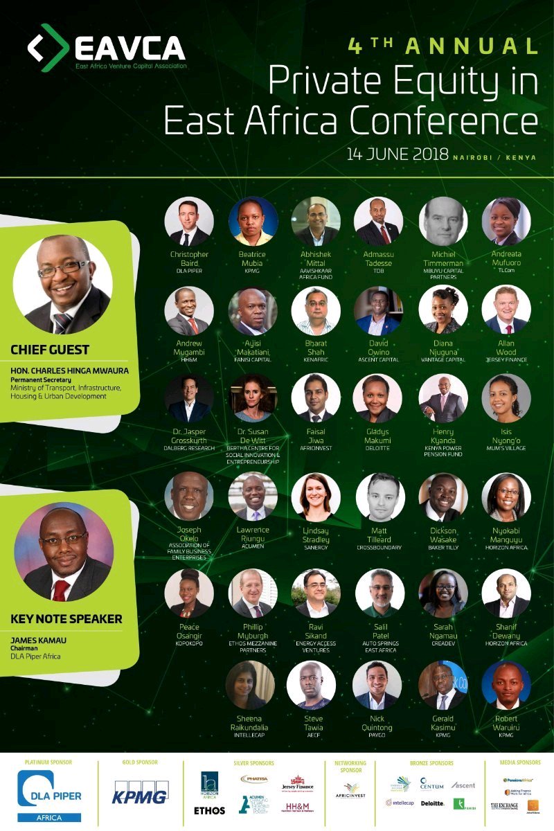 esther_ndeti's tweet photo. Here's a snapshot of the incredible line-up of industry leaders set to speak at the 4th Annual Private Equity in East Africa Conference. 

#EAVCA2018
#6DaysCountdown
https://t.co/KPycxY8kOk https://t.co/Q2dCcixXDg