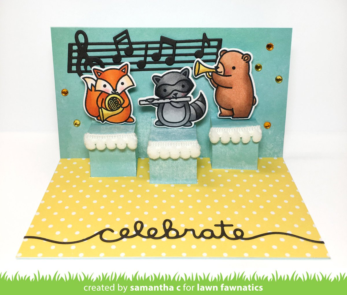 lawnfawn's tweet photo. Strike up the band and celebrate the guys in your life with Samantha's fabulous inspiration! Visit Lawn Fawnatics today and join the Cards for Guys challenge! #critterconcert #lawnfawnatics https://t.co/QOyFosJmJk https://t.co/cfeW6Ya7vv