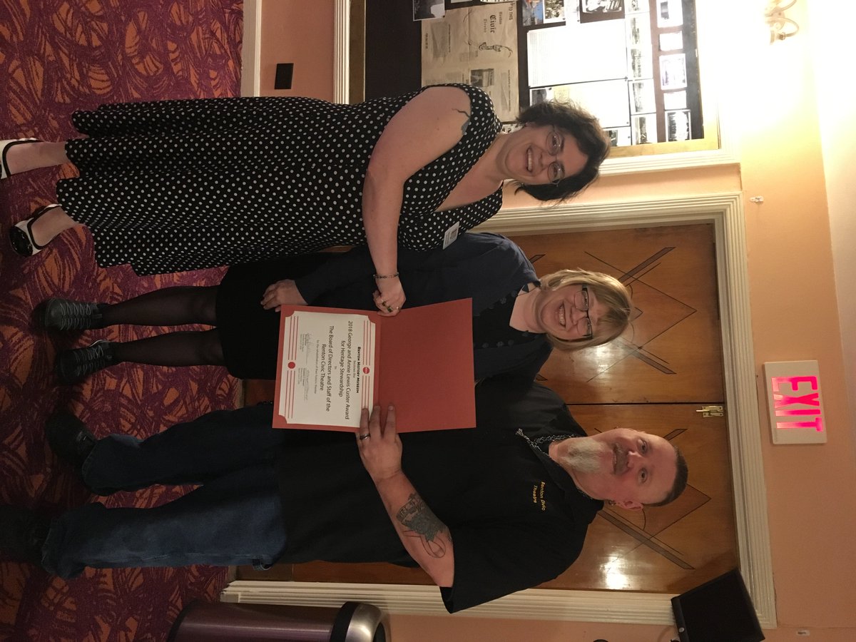 rentonhistory's tweet photo. At a special preview of @RentonCivic Theatre's 'Cbaret,' we had the honor of presenting them this year's Custer Award! You could honor their stewardship by seeing the play, June 8 - 23! https://t.co/YYImethgFb