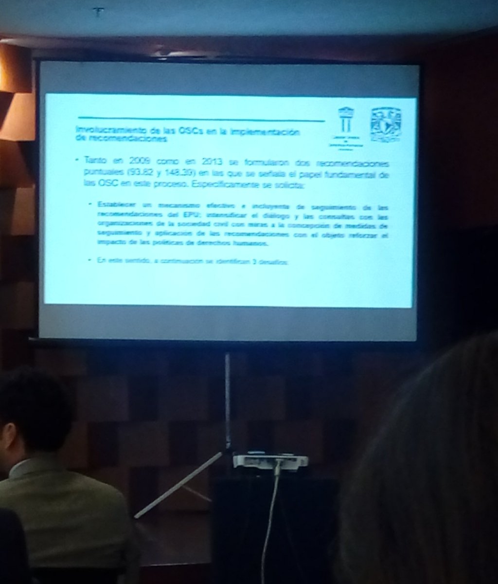 caidmex's tweet photo. La Dr. Gloria Ramírez, coordinadora de la Cátedra @UNESCO en la @UNAM_MX llamando a establecer un mecanismo de seguimiento efectivo e incluyente de las recomendaciones del Mecanismo del Examen Periódico Universal, con el involucramiento de #OSCs #DerechosHumanos #HumanRights https://t.co/jKFjS4GmIZ