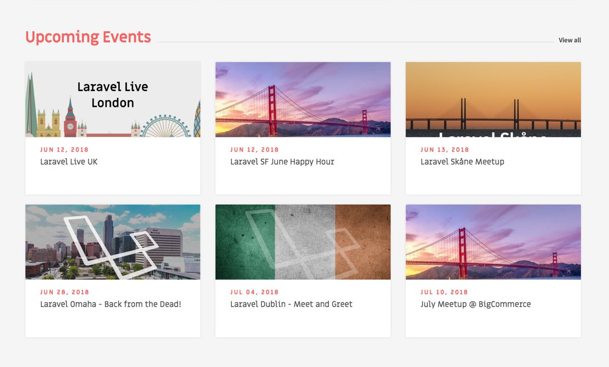 ericlbarnes's tweet image. The upcoming #laravel events are now featured on the @laravelnews home page.
