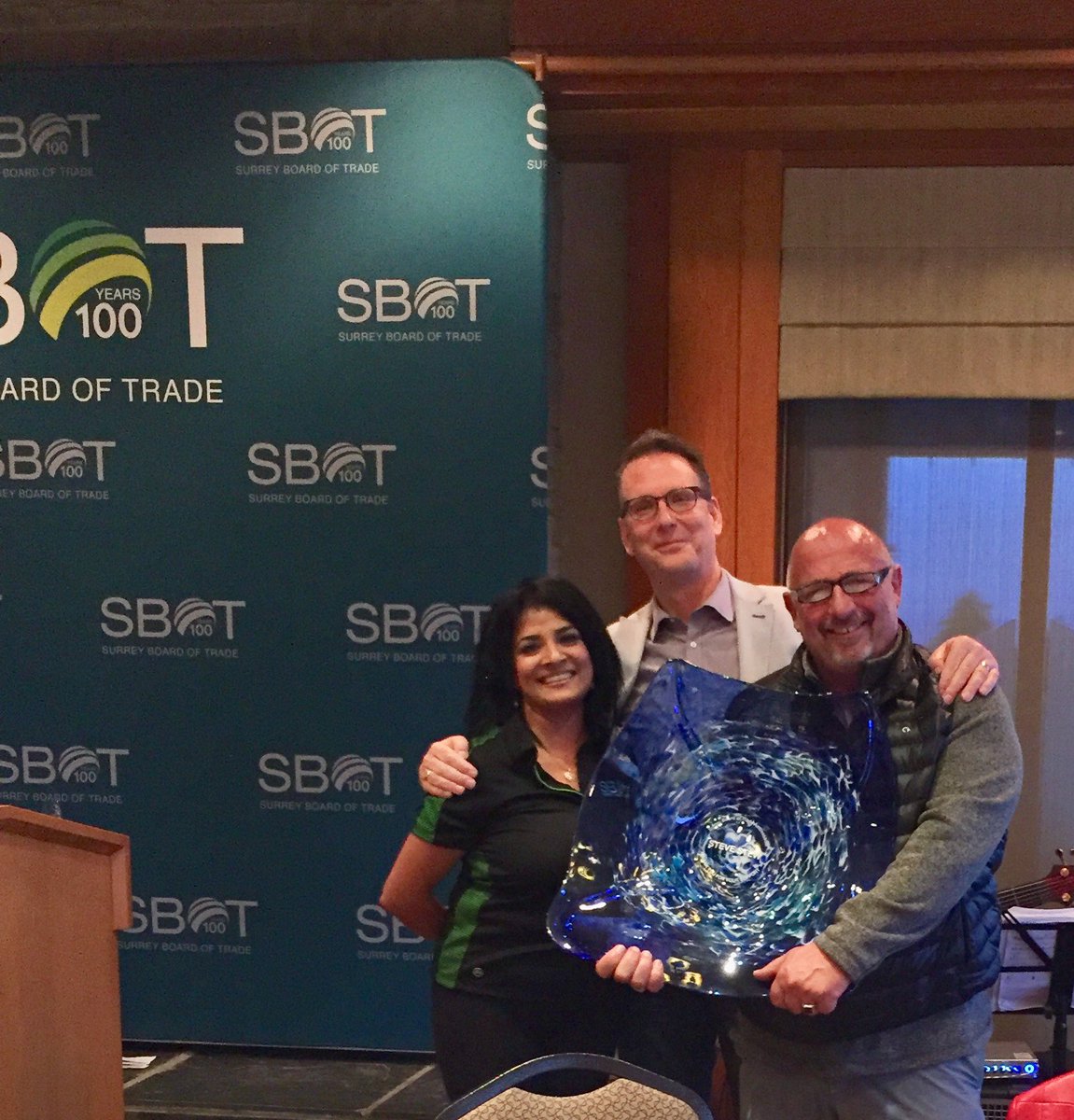 We presented Steve Stew with an official title at the Surrey Board of Trade Golf Tournament - Ambassador - and thank you gift created by local artist Robert Parkes of Surrey-based Loafing Shed Glass Studio - for his support of Surrey's business organization. <a href="/SBofT/">swrbot</a> @Anne_Policy