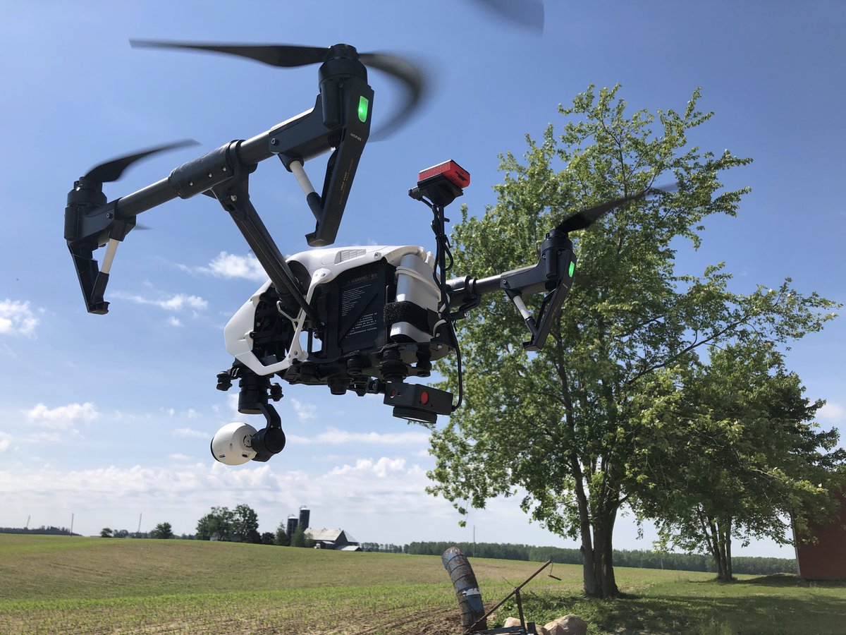 derektrobinson's tweet photo. Omar Dzinic @envwaterloo MSc #student and I got out with the @Parrot Sequoia multispectral camera mounted on the @DJIGlobal Inspire1 #uav #drone. Imagery to come soon... https://t.co/VYR5Xy9aJG