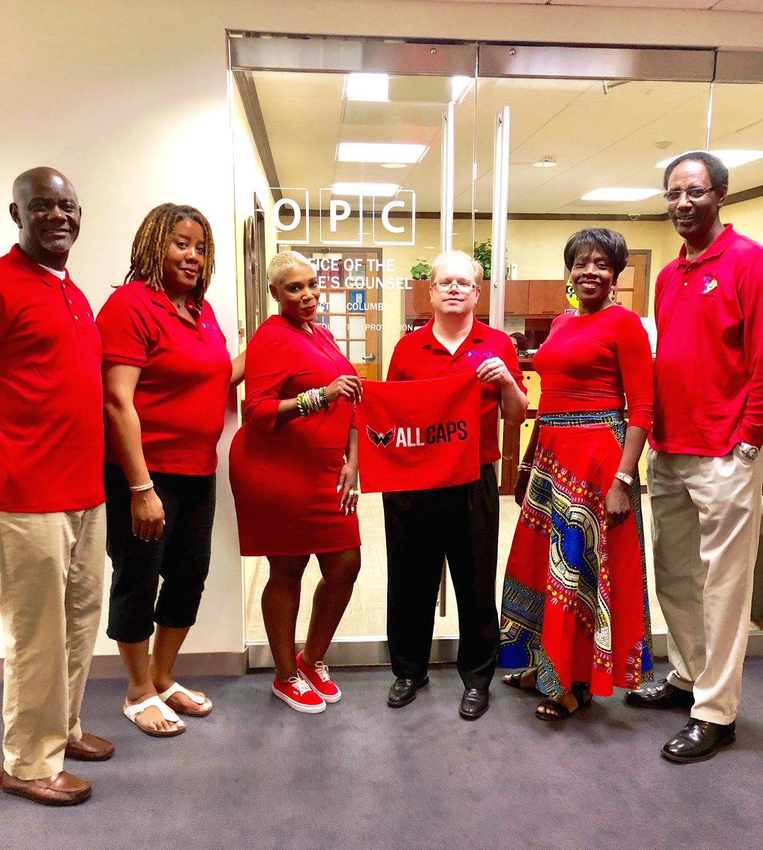 DCOPC's tweet photo. @DCOPC staff rocking our red in honor of #StanleyCupChampions @Capitals Congratulations! #ALLCAPS #StanleyCup #RockTheRedDC https://t.co/EksoCEo0Ux