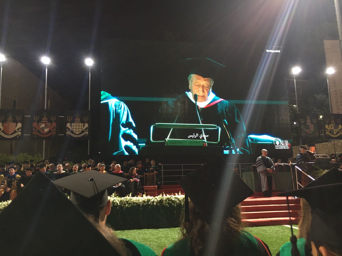 DrRamiMorsi's tweet photo. A very pleasant speech by Dr. Ali Fakhro, the first qualified #Bahraini doctor to graduate from @AUBMC_Official, here at #aubgrad18 #AUB #aubgrad https://t.co/MBBJbZyxNB