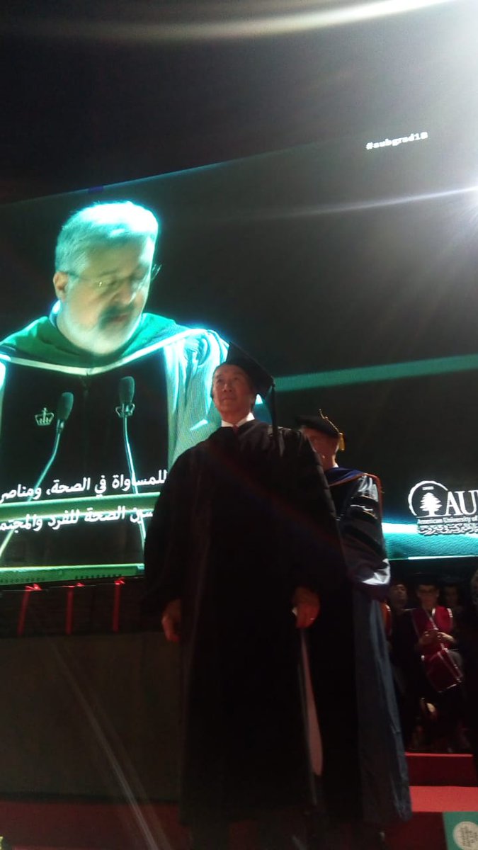 AUB_Lebanon's tweet photo. .@DrHowardKoh to receive the Honorary Doctorate degree and give his speech #AUB #aubgrad https://t.co/XlJUv2Ka4F