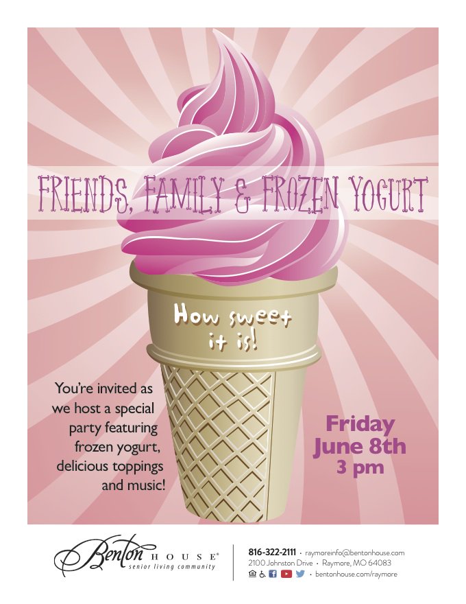 benton_house's tweet image. Stay cool with #BentonHouse of #Raymore today at 3pm during our Frozen Yogurt social!