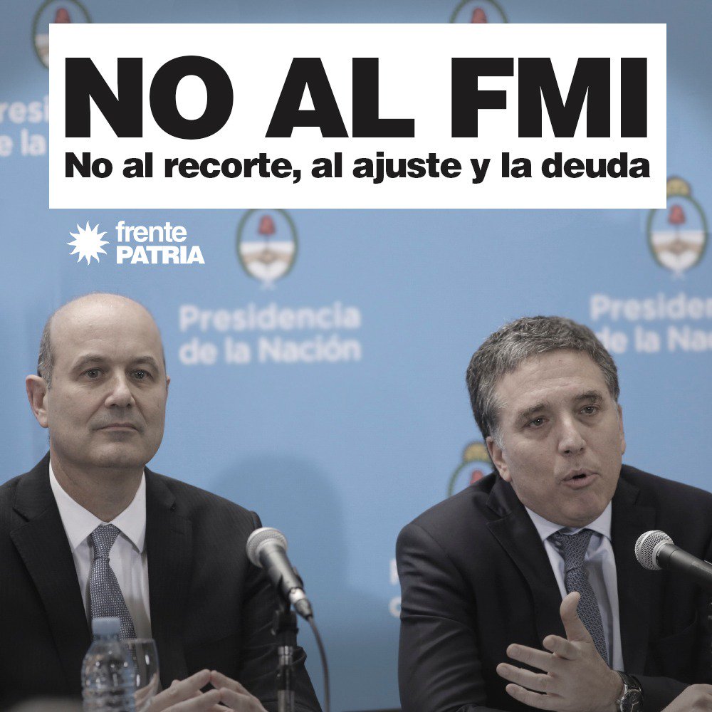 FrentePATRIAMns's tweet photo. Expresamos nuestro mas intenso rechazo al acuerdo con el FMI.
@primeraedicionw @jorgekurrle @LiliaTikiMarch @rovira_carlos @misionesonline @misionesptodos @roque505 @MartinSereno961 https://t.co/5mxUPL8wRW
