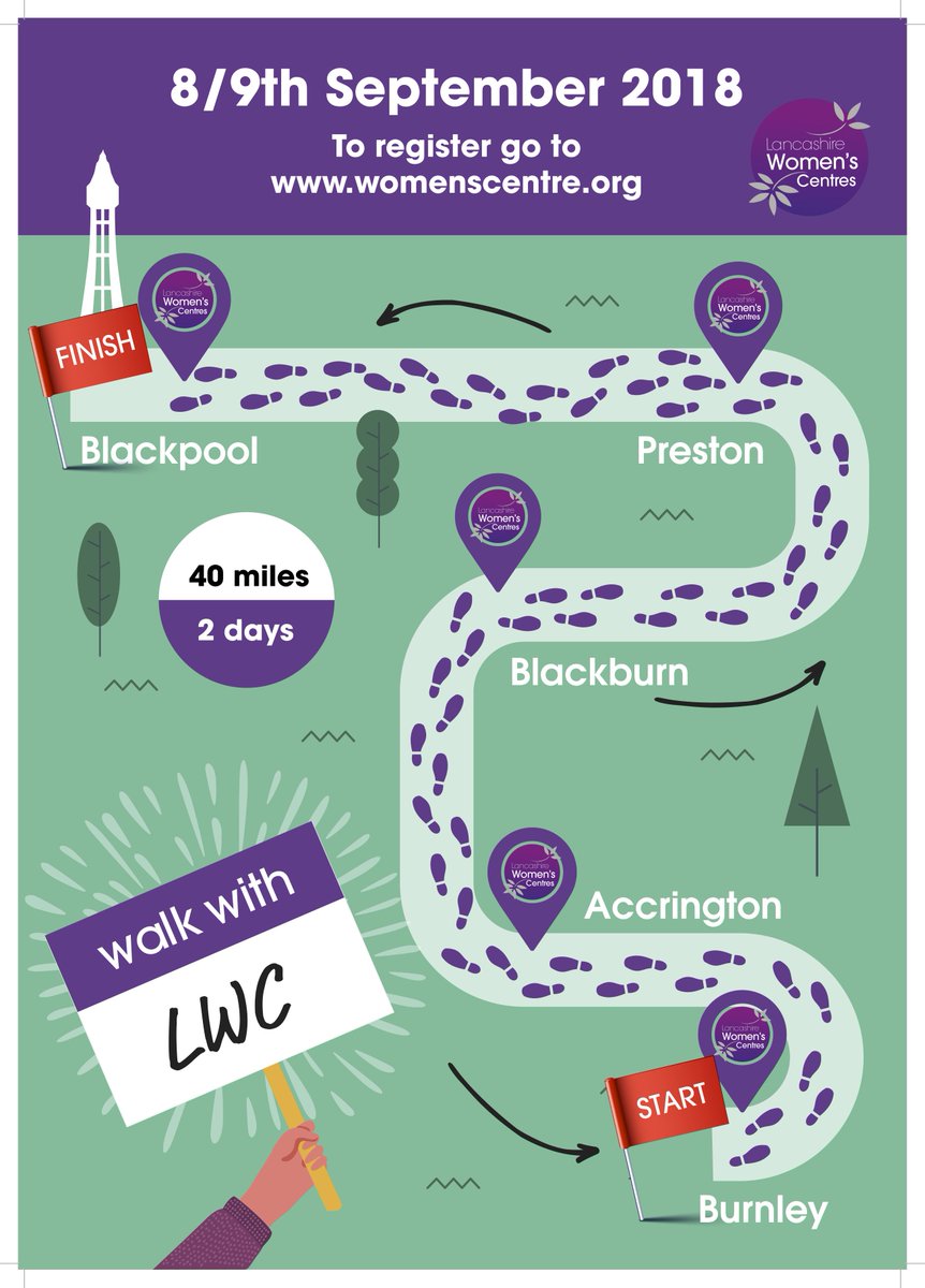 LancashireWomen's tweet image. So excited to announce our #WalkWith event with you today! We want to cover 40 miles over Lancashire in 2 days on the 8th &amp;amp; 9th Sep covering all our 5 centres.  We're starting in #Burnley &amp;amp; ending at #Blackpool. Will you #WalkWithUS ? - goo.gl/31SpMx