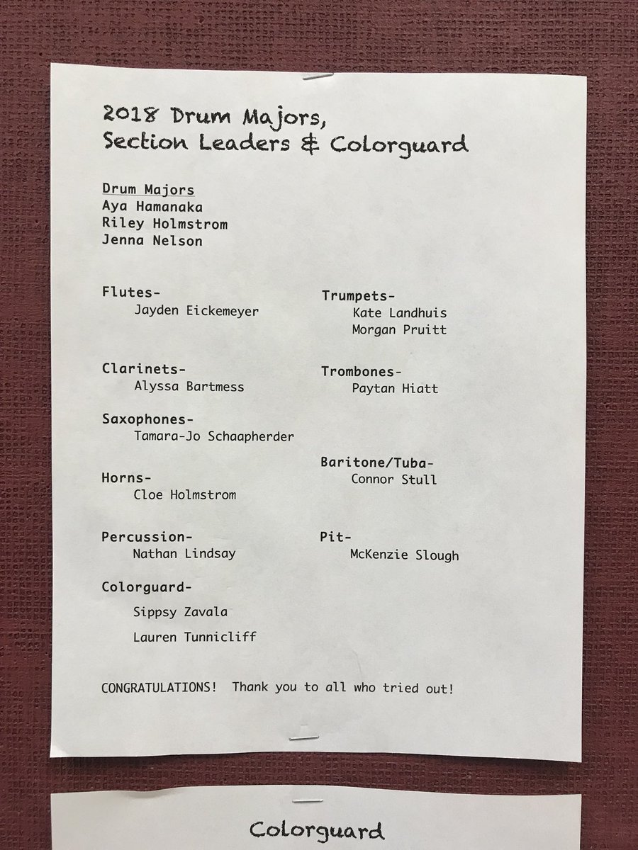 Quite a bit late on tweeting here but congratulations to the 2018 season drum majors and section leaders!