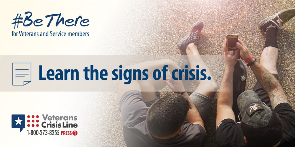 Everyone can play a role in #SuicidePrevention. Learn how to recognize the signs that a Veteran, service member, family member or friend may be in crisis: bit.ly/SignOfCrisis #BeThere